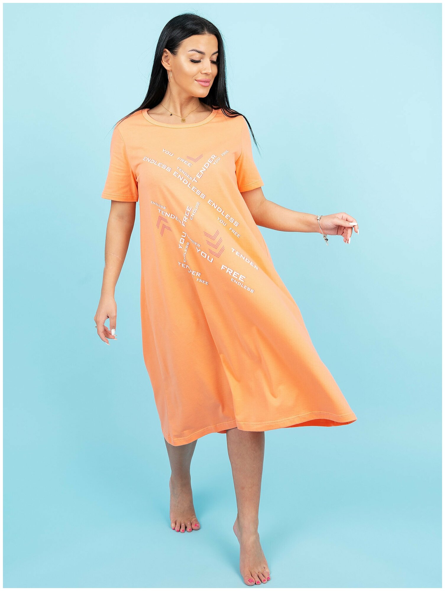 Ночная сорочка хлопковая светло-оранжевый 48 размер - фотография № 4