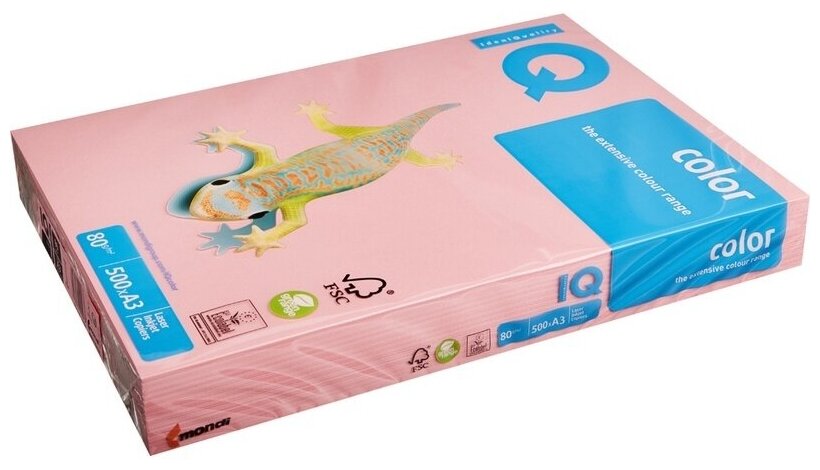 Бумага цветная IQ А3, 80 г, розовый, пачка 500 листов (PI25)