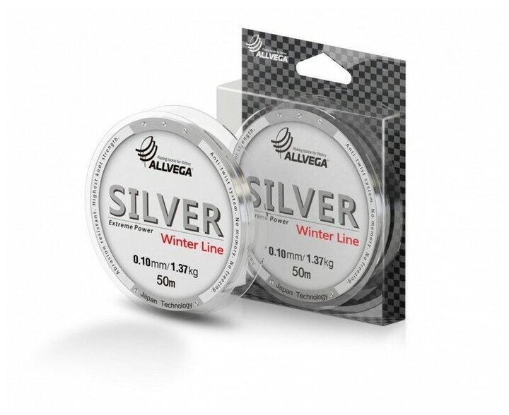 Леска монофильная ALLVEGA "Silver" 50м 0,10мм, 1,37кг, серебристая 7727077