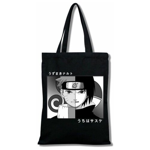 Шоппер тканевый аниме, сумка спортивная женская, сумочка через плечо, авоська для документов, шопер черный