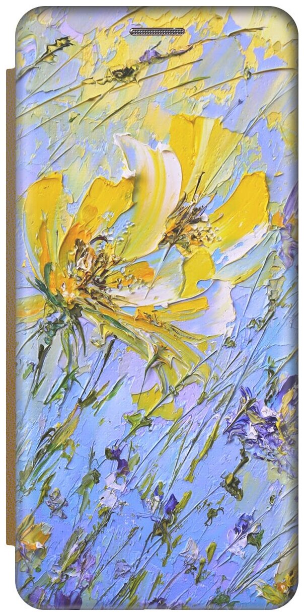 Чехол-книжка на Apple iPhone SE / 5s / 5 / Эпл Айфон 5 / 5с / СЕ с рисунком "Желтое на синем" золотой