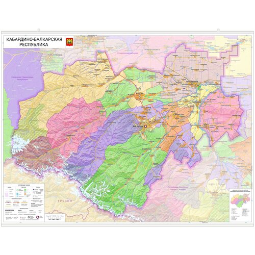 настенная карта чеченской республики 122 х 131 см с подвесом Настенная карта Кабардино-Балкарской Республики 92 х 122 см (с подвесом)