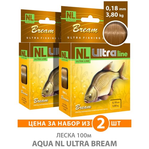 leska aqua nl ultra bream lesh 100m016mm Леска для рыбалки AQUA NL ULTRA BREAM (Лещ) 100m, 0,18mm, 3,10kg / для фидера, удочки, спиннинга, троллинга / светло-коричневый (набор 2 шт)