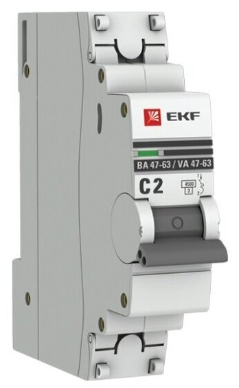 Автоматический выключатель Ekf 1п C 2А 4.5кА ВА 47-63 PROxima, mcb4763-1-02C-pro