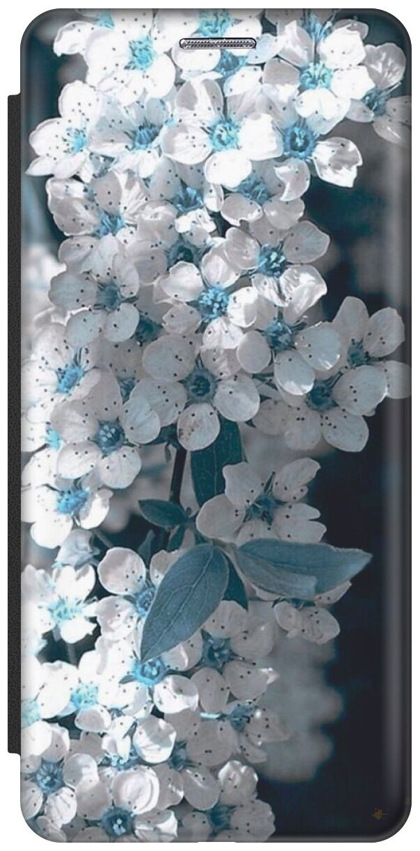 Чехол-книжка Бело-голубые цветочки на Xiaomi Redmi 8A / Сяоми Редми 8А черный