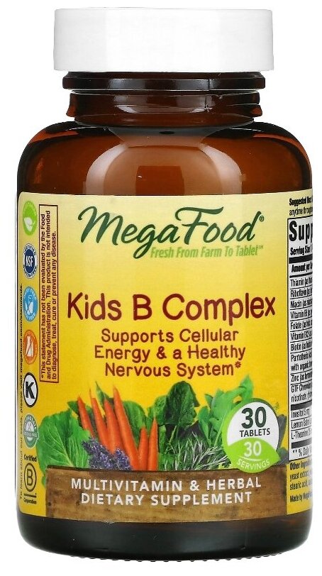 MegaFood, Kids B Complex, детский комплекс витаминов группы В, 30 таблеток