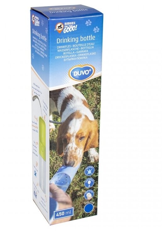 Бутылка для собак дорожная с кнопкой, DUVO+ синяя, 450мл (Бельгия) - фотография № 5