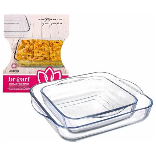 Набор квадратных стеклянных жаропрочных форм для запекания с ручками, 2 штуки объемом 3,2 л. и 1,95 л., размером 32*28*6 и 25,6*22*6