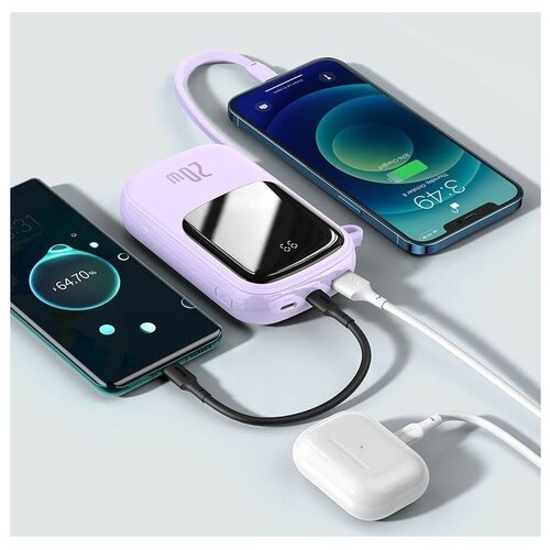 Портативный аккумулятор BASEUS Qpow Digital Display 3A 20000 мАч фиолетовый с кабелем Lightning 255100₽