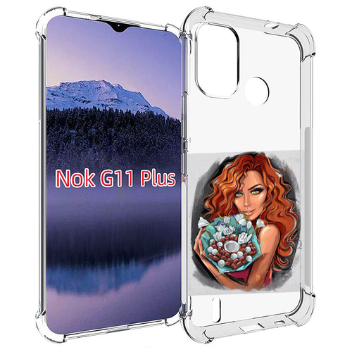 Чехол MyPads девушка-с-кокосовым-букетом женский для Nokia G11 Plus задняя-панель-накладка-бампер