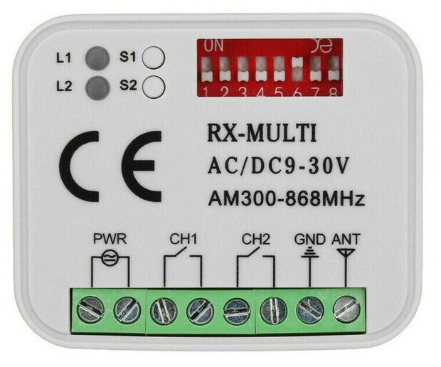 Беспроводной двухканальный приёмник RX 9-30В AC/DC универсальный 300-868 MHz