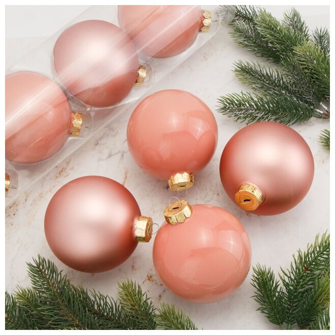 Kaemingk Набор стеклянных шаров 10 см жемчужно-розовый mix, 4 шт 141621
