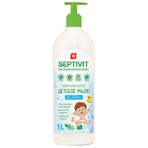 Купить Детское жидкое мыло для рук SEPTIVIT Premium / Мыло туалетное детское Септивит / Гипоаллергенное, детское мыло / Без запаха, 1 литр