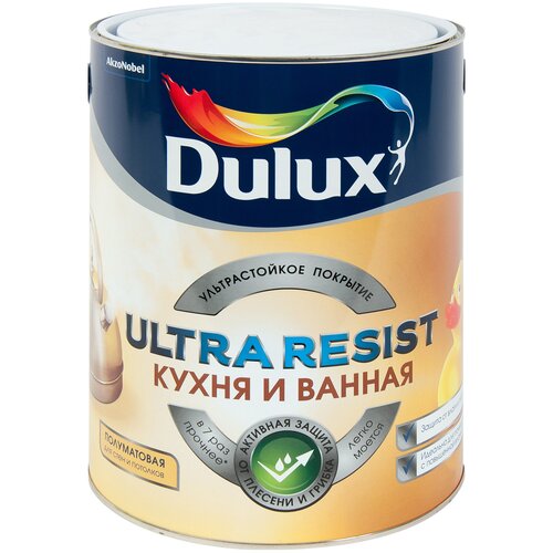 Краска латексная Dulux Ultra Resist Кухня и ванная полуматовая бесцветный 0.9 л 1.25 кг краска латексная dulux ultra resist кухня и ванная для детской влагостойкая моющаяся матовая белый 1 л 1 54 кг