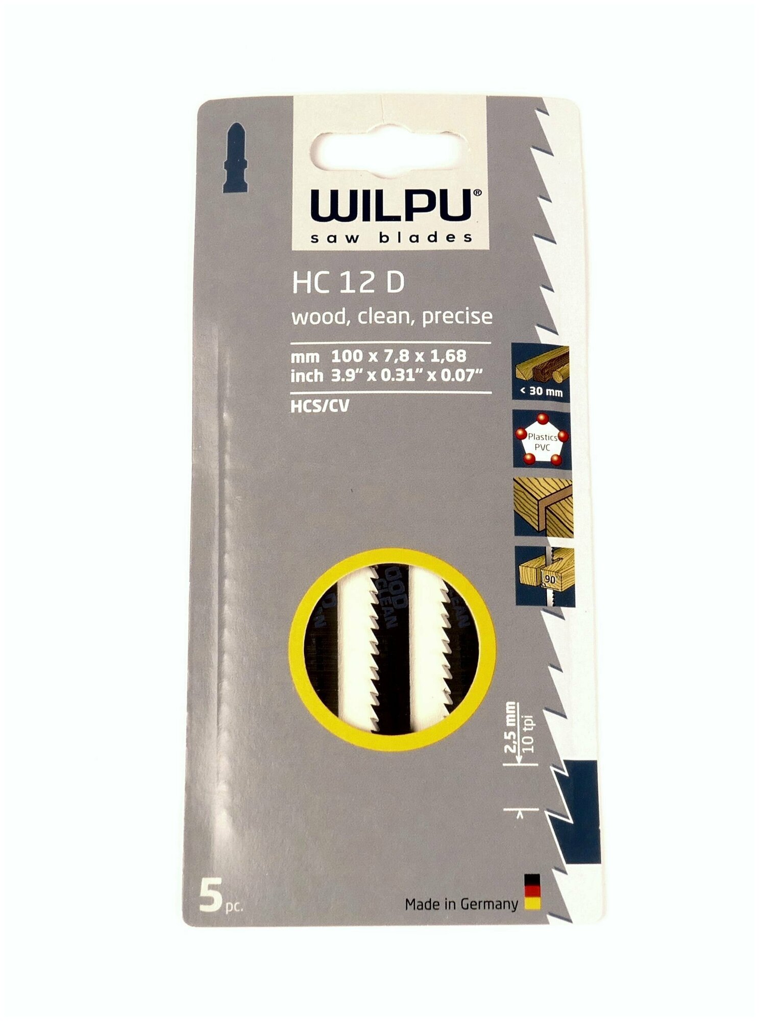 Пилка для лобзика WILPU HC 12 D Арт.0211200005 Тип - T для дерева до 30 мм, пластмассы уп. 5 шт