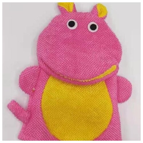Мочалка-варежка для тела детская «Water Magic - Бегемотик Лэсси», цвет розовый, 17*23 см (ZIP пакет)
