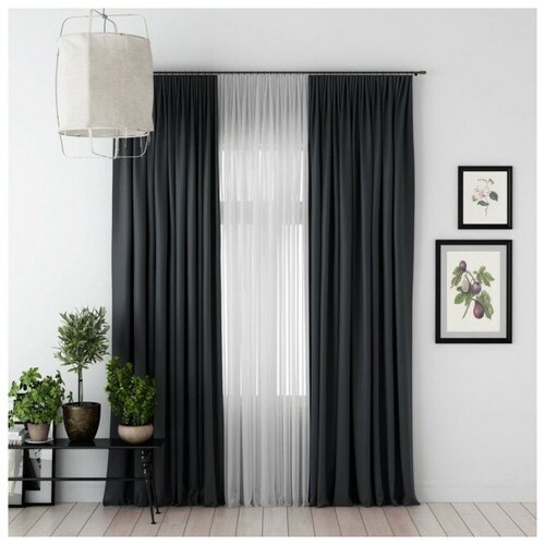 Черные шторы ткань блэкаут/ Размер 145 х 280/ Комплект из 2 штук