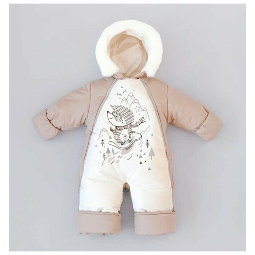 KinDerLITTO Комбинезон-трансформер KinDerLITTO Ежик на сноуборде зимний, бежевый (62-74 см)