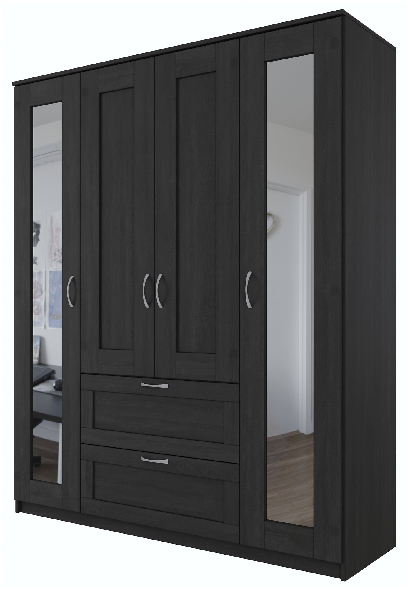 Сириус шкаф комбинированный "4 двери и 2 ящика Дуб Венге RU (с 2 зеркалами)" - фотография № 1