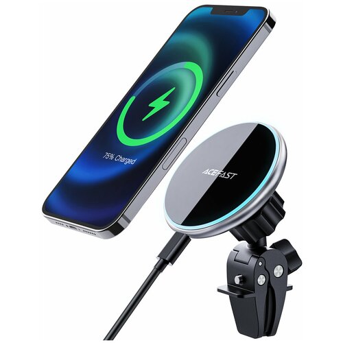 держатель автомобильный с беспроводной зарядкой ipower pro 15w magsafe для iphone samsung huawei xiaomi ts store Автомобильный держатель ACEFAST MG3 с беспроводной зарядкой 15W для iPhone 12-15 series, Серебристый+Черный