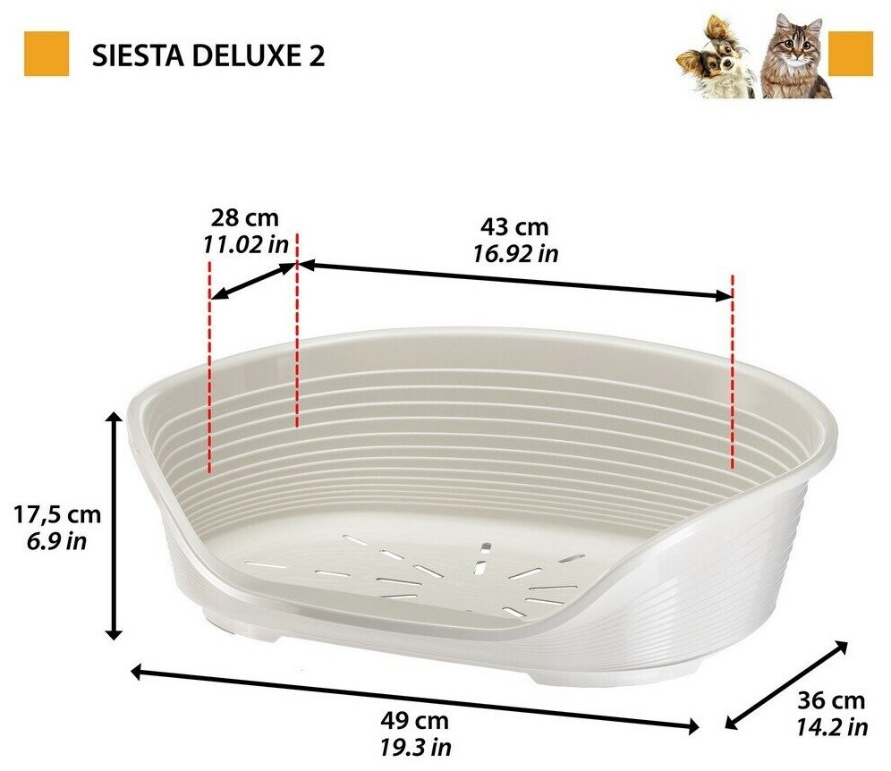 Ferplast Siesta DeLuxe 2 лежак пластиковый (49*36*17,5) белый - фотография № 6