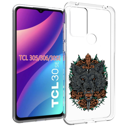 чехол mypads волк в наушниках мужской для tcl 30 tcl 30 5g tcl 30 plus задняя панель накладка бампер Чехол MyPads красивый злой волк для TCL 30SE / TCL 305 / TCL 306 / TCL 30E задняя-панель-накладка-бампер