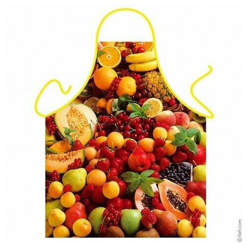 Фартук кухонный Мультифрукт, рабочий, для повара, на завязках, с водооталкивающей пропиткой, с приколом 57х75 см, ITATI