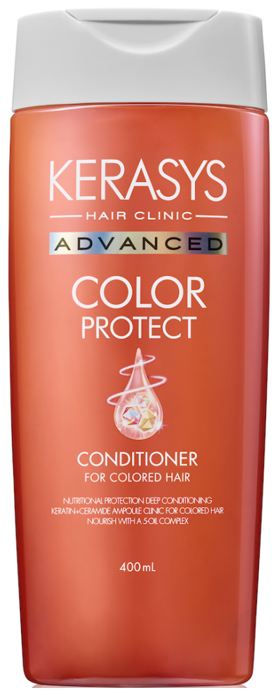 KeraSys Кондиционер для волос Advanced Защита цвета с церамидными и кератиновыми ампулами для окрашенных волос, 400 мл