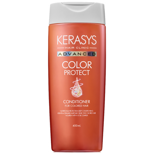 Купить KeraSys Кондиционер для волос Advanced Защита цвета с церамидными и кератиновыми ампулами для окрашенных волос, 400 мл, бесцветный/оранжевый