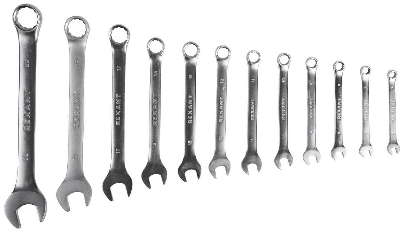 Набор ключей комбинированных (6-14, 17, 19, 22 мм), (упак - 12 шт.), СrV REXANT 12-5842 - фотография № 13