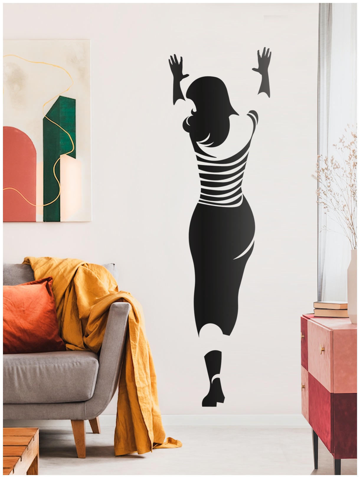 Наклейка на стену Женщина в черном со спины, декор стены