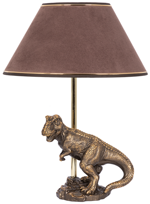 Настольная лампа Bogacho Динозавр Тирекс бронзовая с абажуром темно коричневого цвета цвета ручная работа