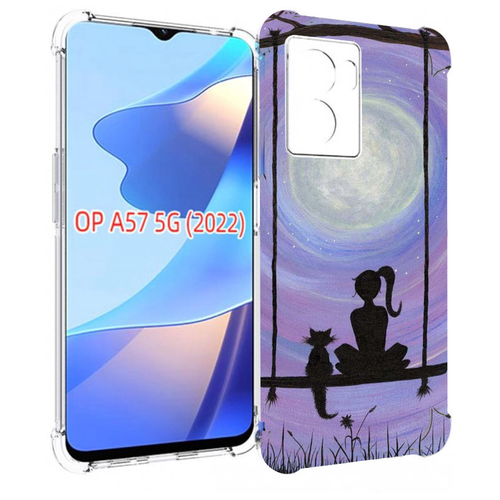 Чехол MyPads девушка с котом на качеле женский для OPPO A57 5G(2022) задняя-панель-накладка-бампер