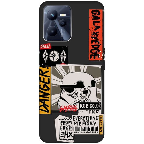 Матовый Soft Touch силиконовый чехол на Realme C35 / Рилми С35 с 3D принтом Stormtrooper Stickers черный матовый soft touch силиконовый чехол на realme c11 рилми с11 с 3d принтом stormtrooper stickers черный