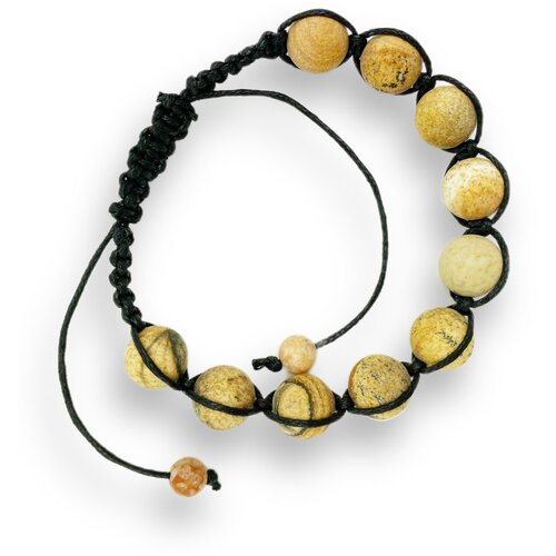 фото Stone collection мужской браслет шамбала из яшмы бежевый матовый / натуральный камень / одна нить, бусины 10 мм, 20 см