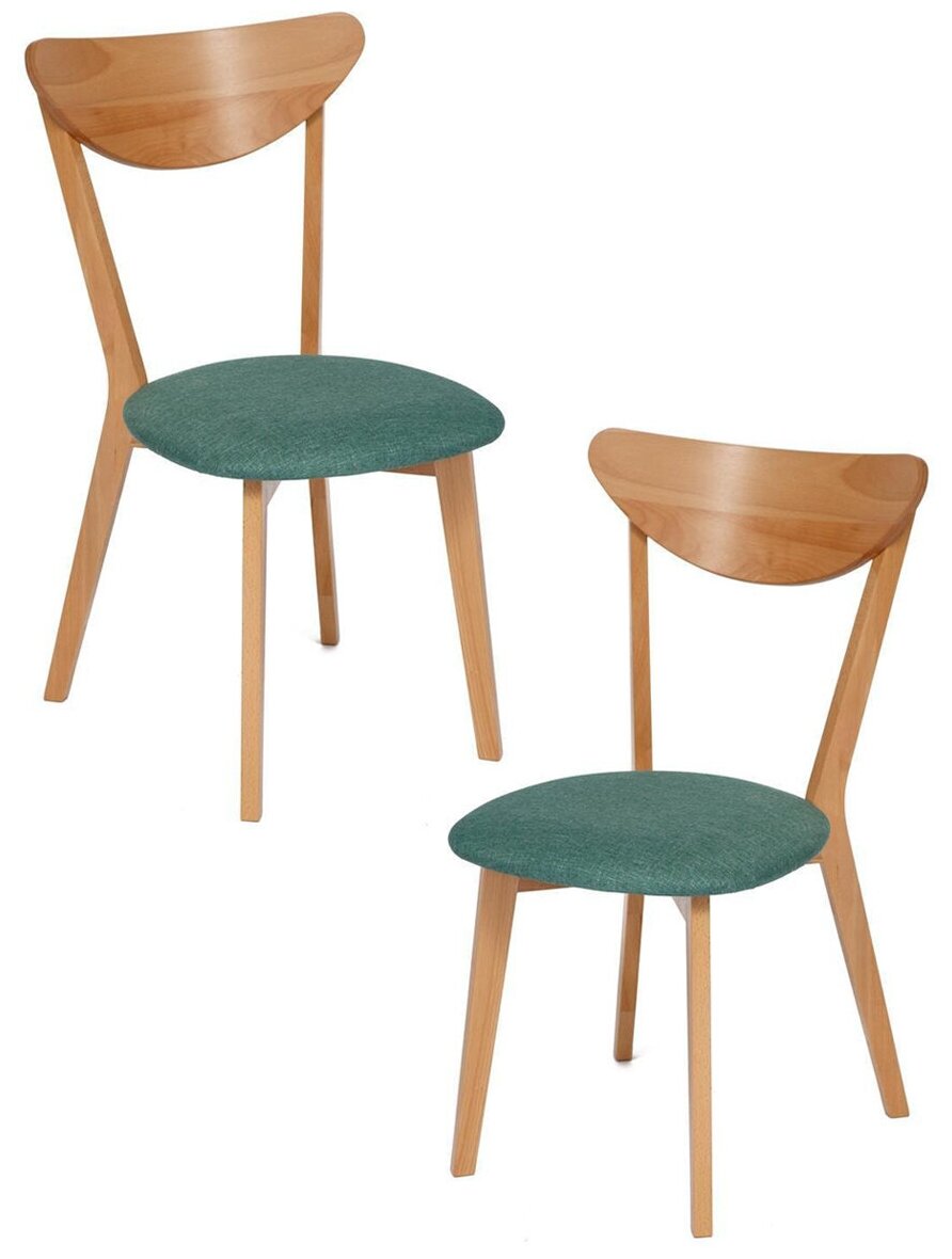 Комплект стульев с мягким сиденьем TetChair MAXI (Макси), цвет сиденья морская волна, каркас бук, сиденье ткань, натуральный (2 шт. в 1 упаковке)