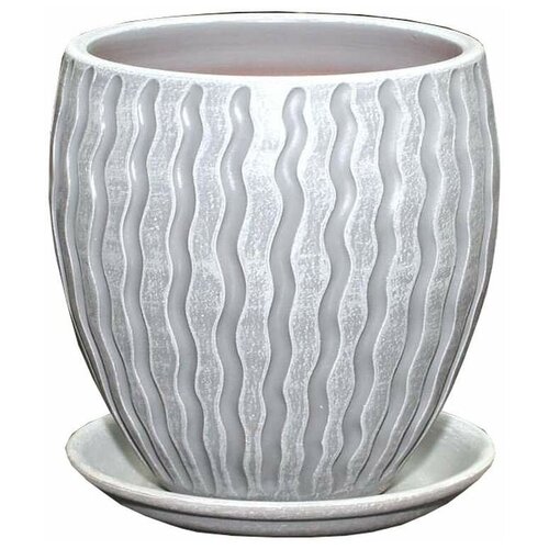 Горшок для цветов керамический с поддоном Мане конус белый серый высокий 1,5л (46-118) + Дренаж 1л