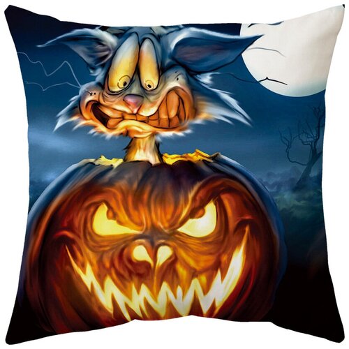 Наволочка декоративная, чехол на диванную подушку на молнии Хэллоуин Тыква в гневе