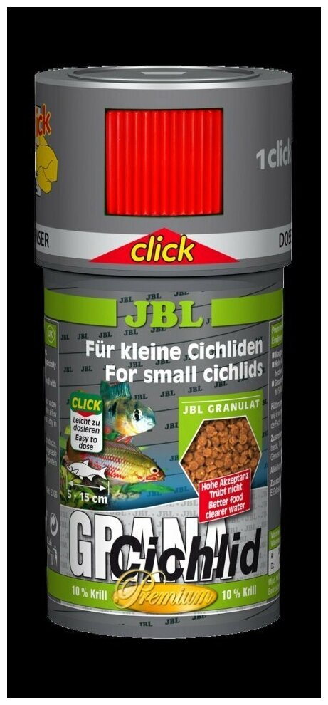 JBL GranaCichlid CLICK - Осн. корм премиум для хищных цихлид, гранулы, 250 мл (110 г) - фотография № 2