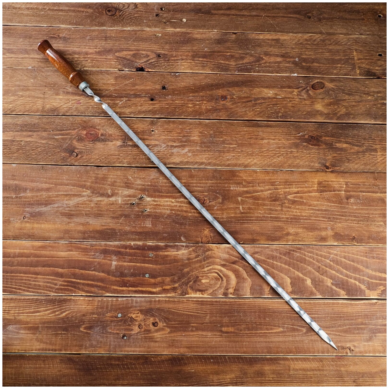 Шампур узбекский 79см, деревянная ручка, (рабочая часть 60см,сталь 2мм), с узором - фотография № 1