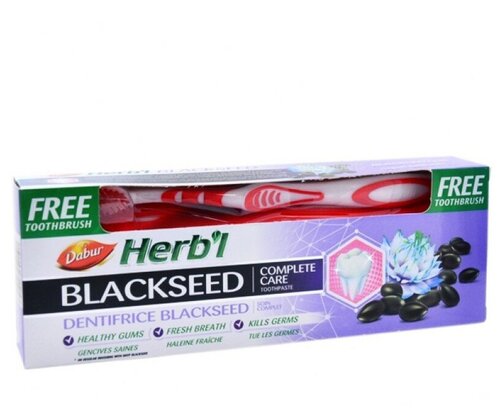 Зубная паста с Чёрным Тмином Дабур (Dabur Herbl Black Seed) в комплекте с зубной щёткой, 150 гр.