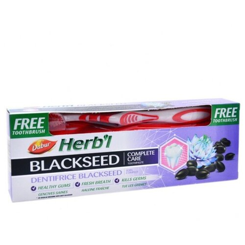 Зубная паста с Чёрным Тмином Дабур (Dabur Herbl Black Seed) в комплекте с зубной щёткой, 150 гр. dabur herb l black seed зубная паста с экстрактом черного тмина 150 г зубная щетка 3 шт