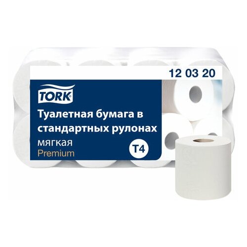 Бумага туалетная TORK PREMIUM спайка 8 рулонов по 23 метра (Система T4) 2-слойная белая, 4 шт