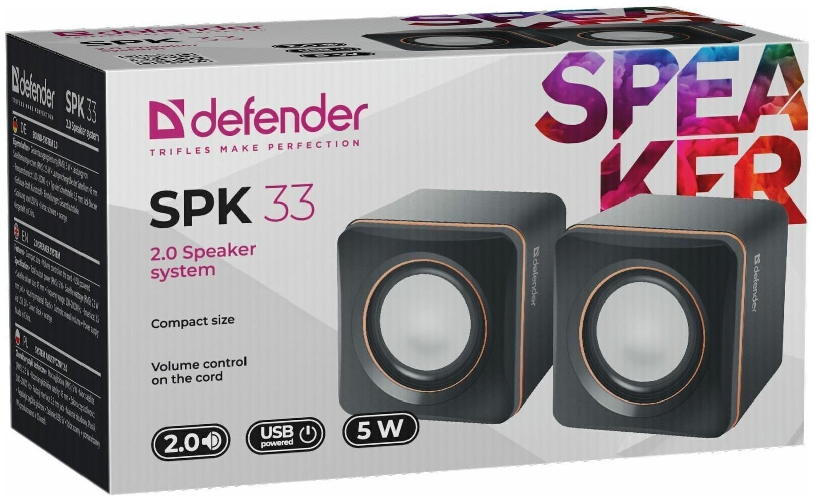 Акустическая система 2.0 Defender SPK 33 black (5Вт, питание от USB) (65633)