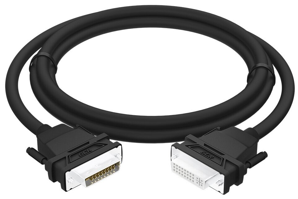 GCR Удлинитель 1.5m DVI-D, черный, 28 AWG, DVI/DVI, 25M/25F, двойной экран