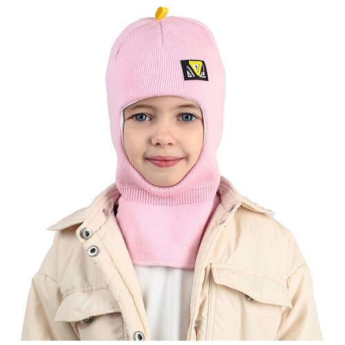фото Шапка шлем для девочки, светло-розовая/демисезонная теплая на осень для девочки/детская шапка-шлем для ребенка однотонная на осень-весну, размер 52-54 baziator