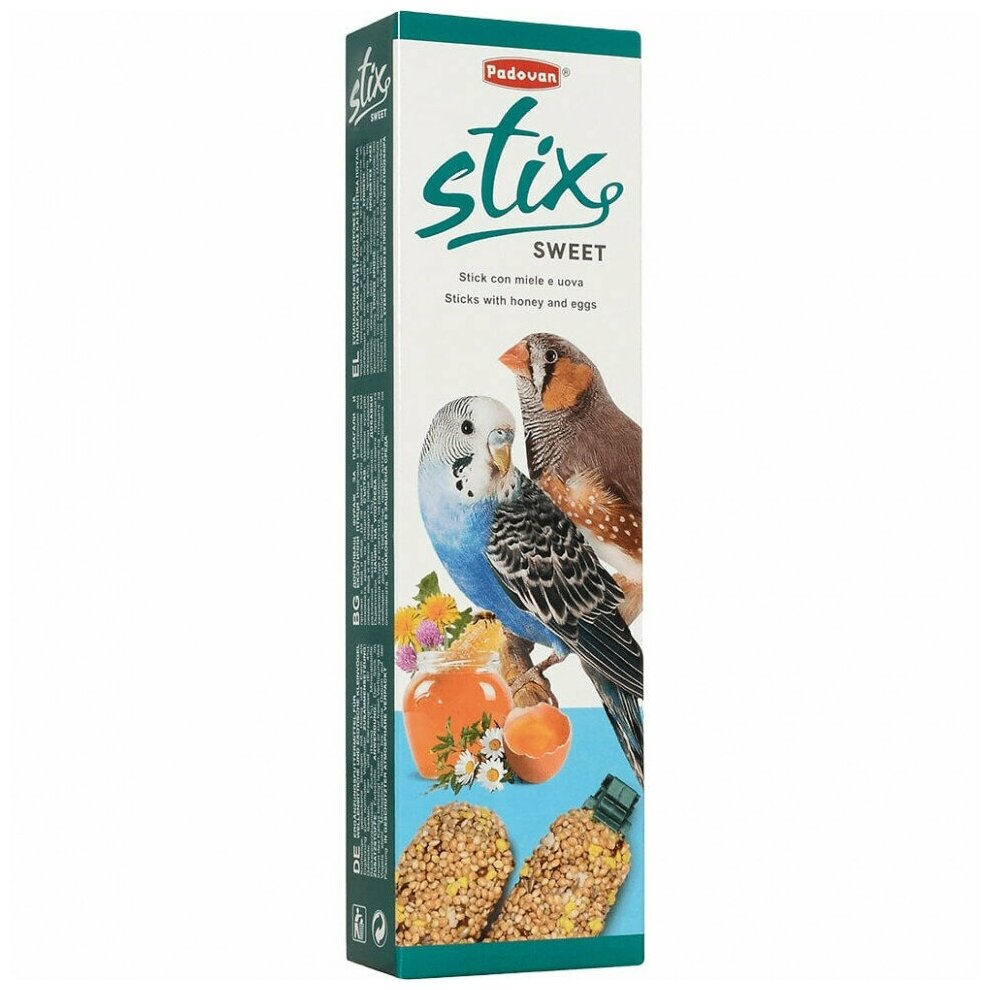 Padovan Stix Sweet лакомство для попугаев и экзотических птиц с медом и яйцом - 80 г