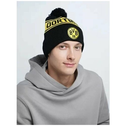фото Шапка с помпоном фк боруссия, черно-желтая (one size / черный / желтый / базовая коллекция / one size) китай