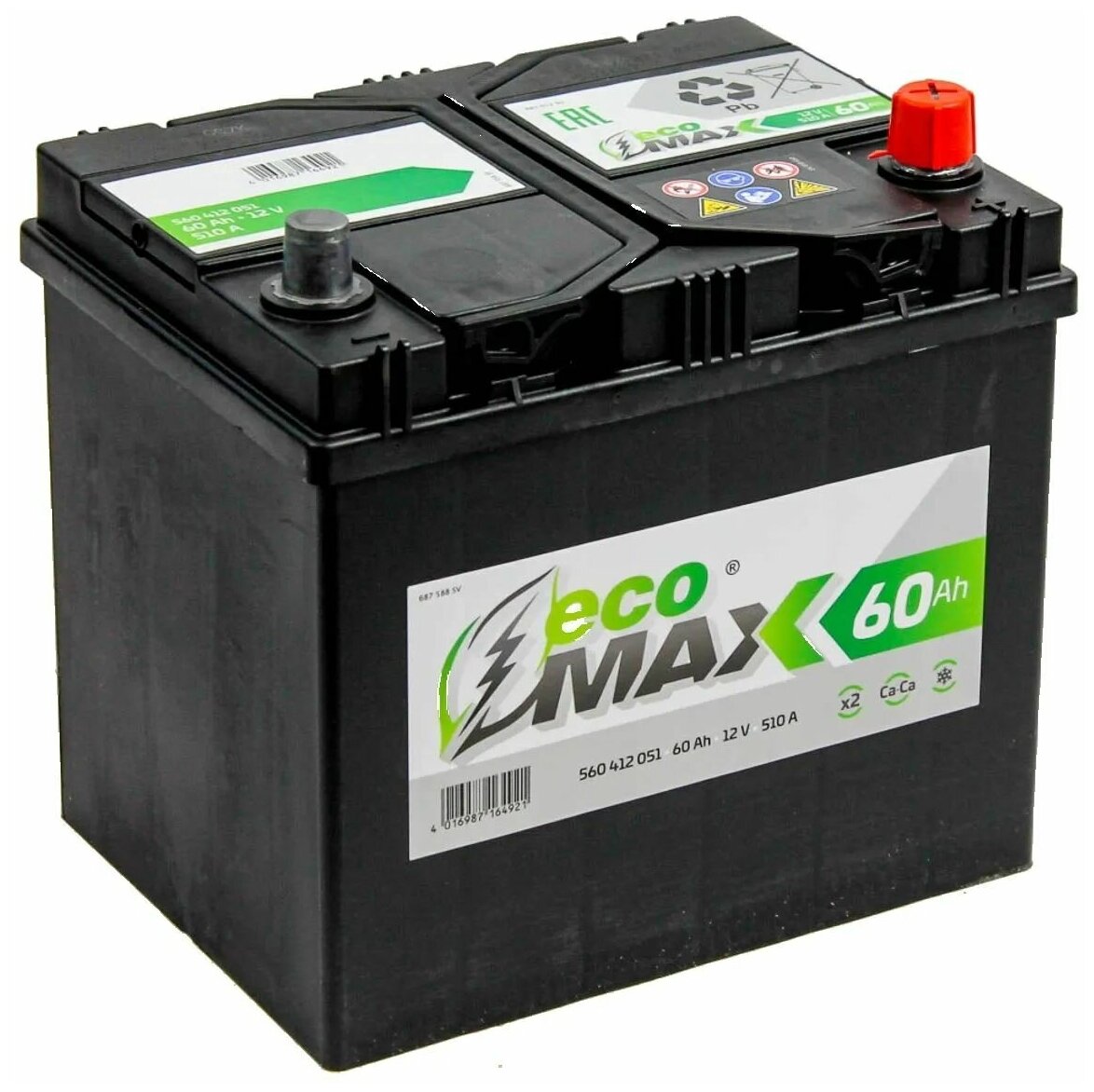 Аккумуляторная батарея EcoMax 6СТ-60.0 (560 412 051) (обратная полярность, азиатский типоразмер)