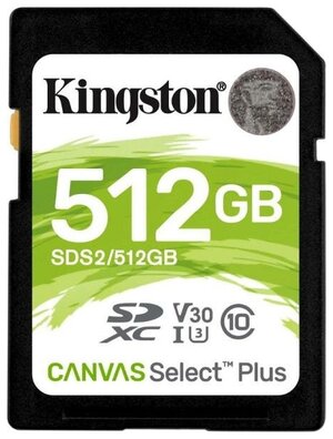 Карта памяти SDXC Kingston Canvas Select Plus, 512 Гб, UHS-I Class U3 V30